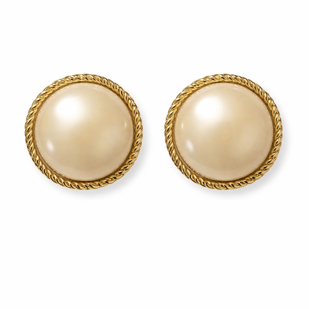 Kate Spade Pearl with Gold Rope Border Clip-On Earrings